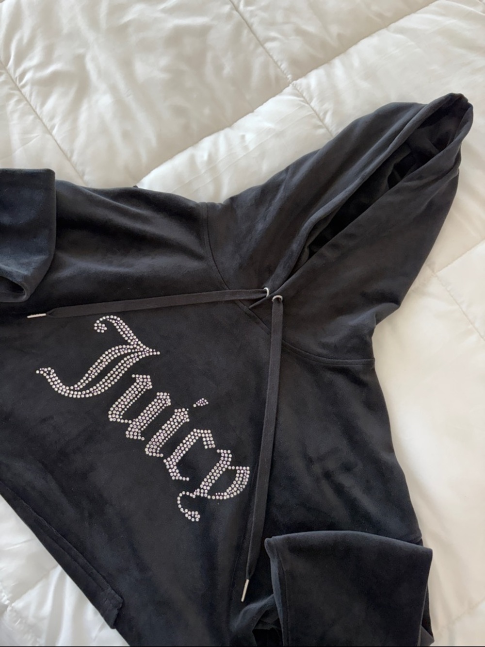 Juicy Couture Black Velour Rhinestone Logo Hoodie